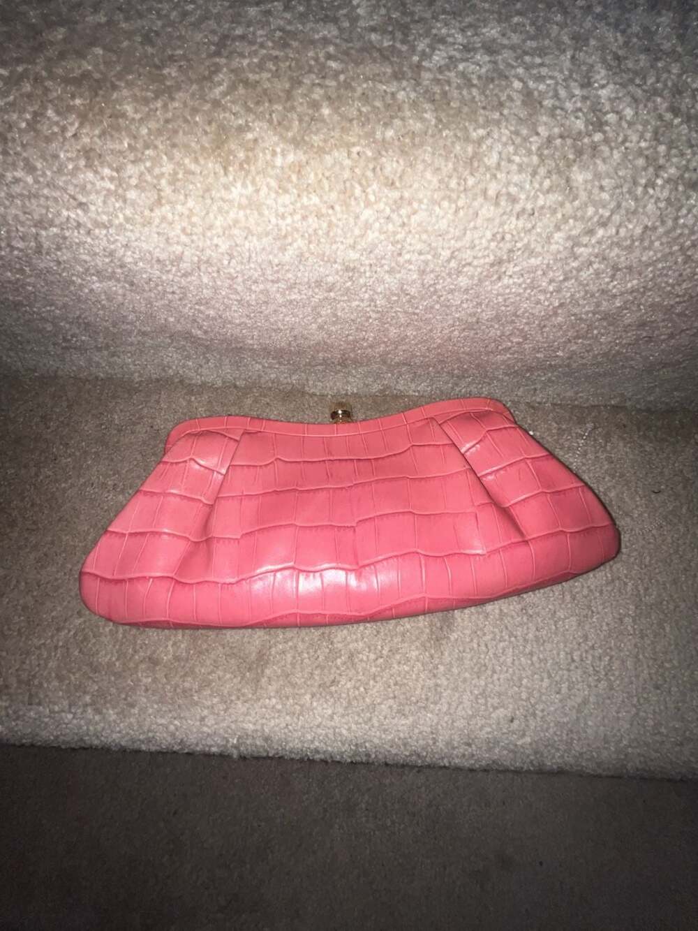 Banana Republic Pink Crocodile Embossed Leather Clutch with Mirror
